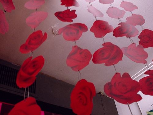 Red roses hanging from the ceiling in an Apartments in Westpark room.