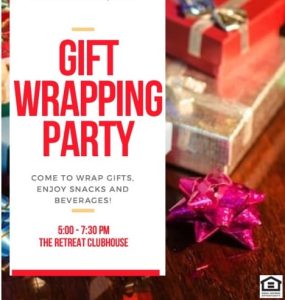 Gift wrapping party flyer template featuring apartments in Westpark.
