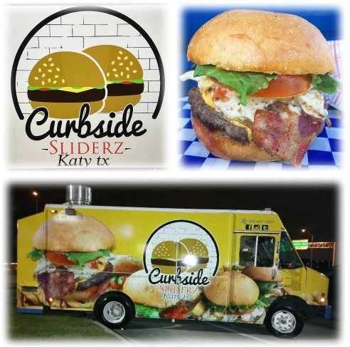 Two pictures of a food truck with burgers on it, conveniently located near apartments in Westpark.